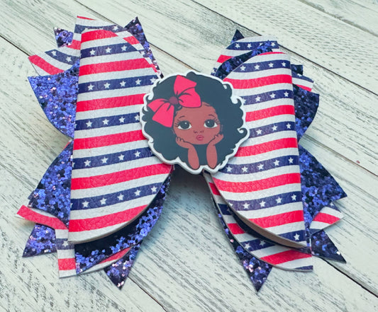 African American Patriotic Hair Bow